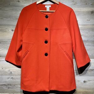 Carmen Marc Valvo Jacket Orange/Coral Size Small Lined Swing Trapeze Button-Up